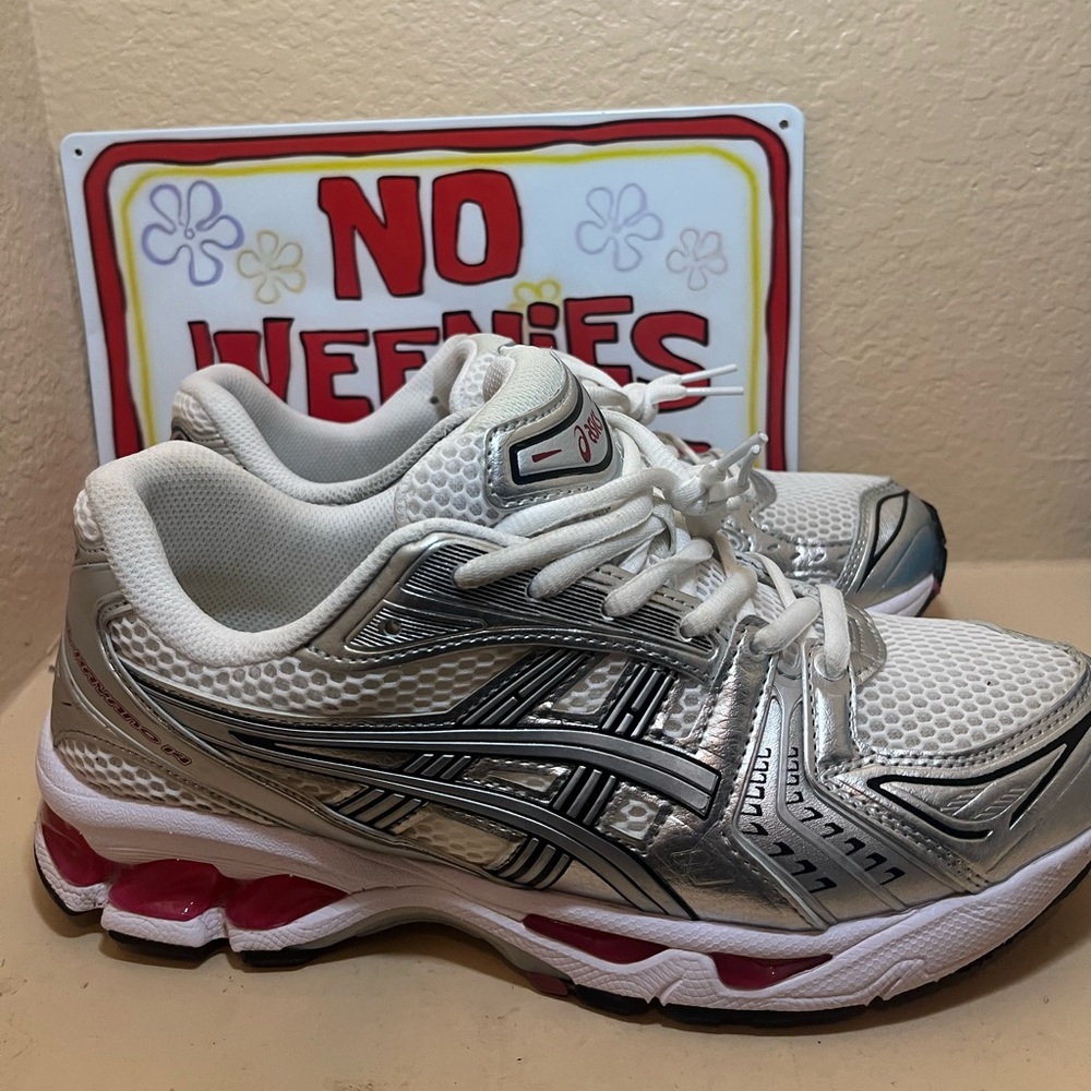 Asics White and Silver Running Shoes